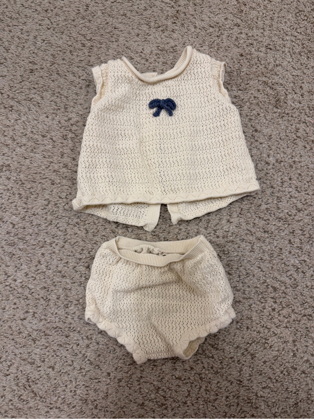 Rylee + Cru Cream Knit Diaper Cover Set with Navy Bow